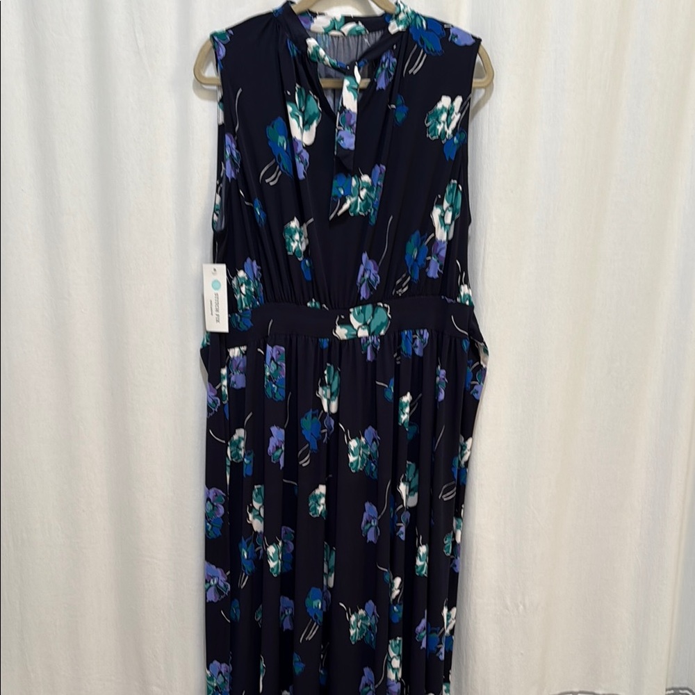 Floral Sleeveless Dress - Navy and Teal